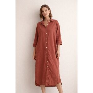 Midi Shirt Dress GGUHHU Red Button Down Length Loose Fit Cotton
